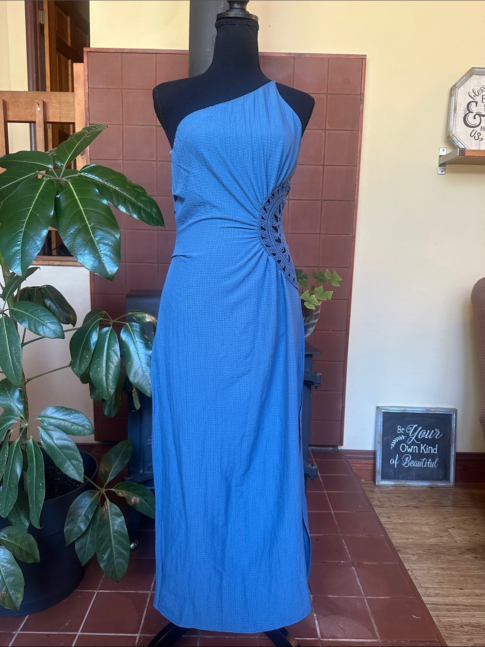 #254- SHEIN One-Shoulder Royal Blue Maxi Dress with Side Cutout
